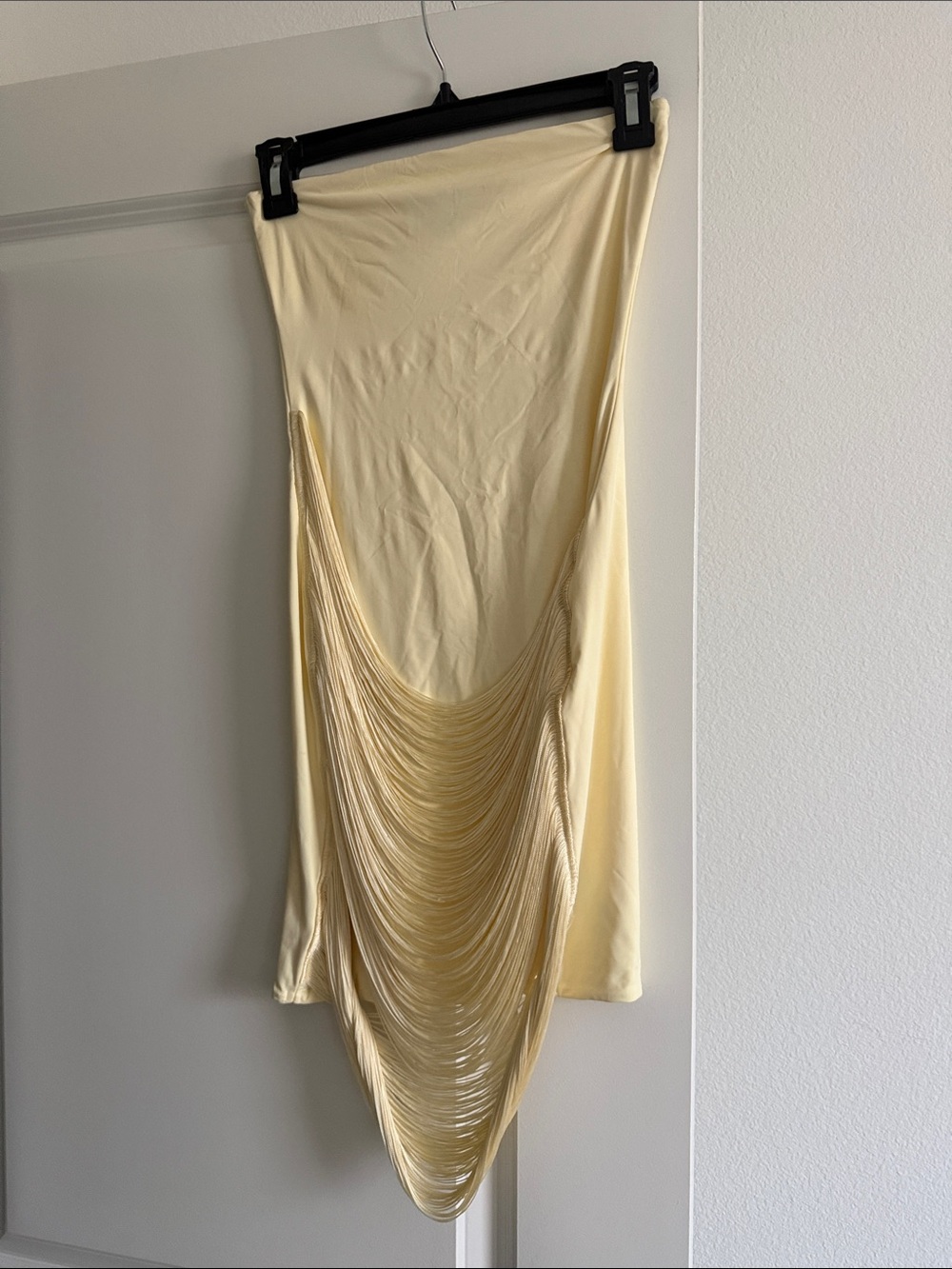 Womens Cream Drape Fringe halter dress